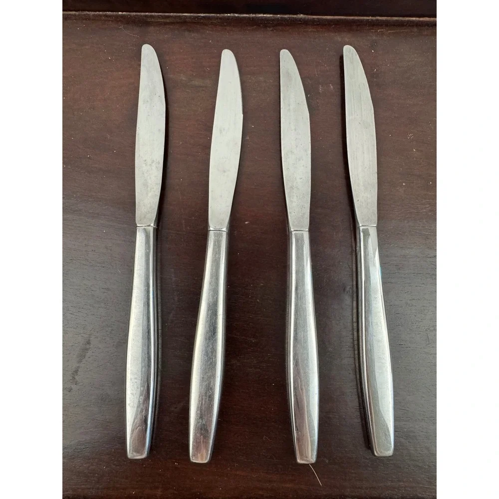 Vintage Will O Wisp Stainless Steel Dinner Knives Set of 4 Mid Century Leaf